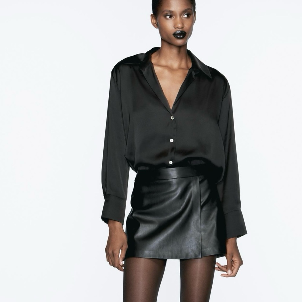 Zara Black Faux Leather Skort